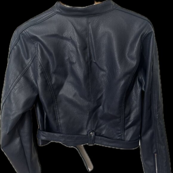 Urban Outfitters Faux Vegan Leather Jacket with Belt Black Zipper Size Large - Picture 2 of 5